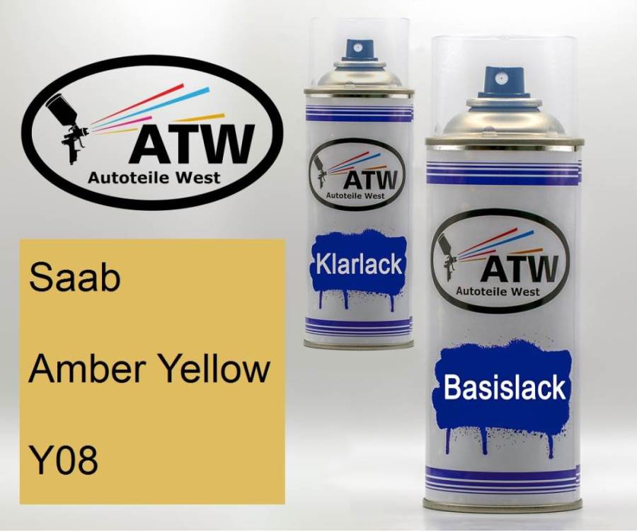 Saab, Amber Yellow, Y08: 400ml Sprühdose + 400ml Klarlack - Set, von ATW Autoteile West.
